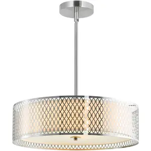 CWI Lighting Mikayla 5 Light 22 inch Satin Nickel Drum Shade Chandelier Ceiling Light 5555P22SN