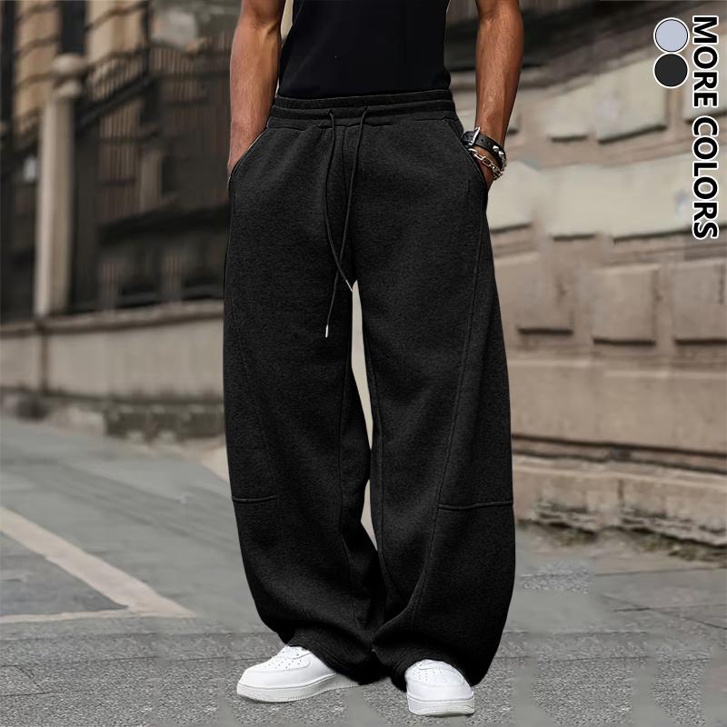 Men's Unisex Wide Leg Jogger Pants, Loose Fit Breathable Polyester Casual Pants with Drawstring, Solid Color Patchwork Pants for Daily Activities, Work, Outdoor Travel & Fitness