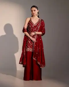 Deep Red Silk Sharara Set with Gota Patti and Sequin Work