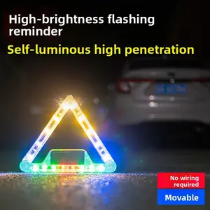 Car Solar Powered Triangle Warning Sign Flashing Light Emergency Safety Alert, Vehicle Safety Equipment, Night Visibility Enhancer