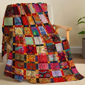 Vintage Quilted Blanket - Flannel, Soft and Comfortable, Suitable for All Seasons, Versatile Office, Outdoor, Travel Blanket, Machine Washable, Digital Print Polyester - Quilting Craft