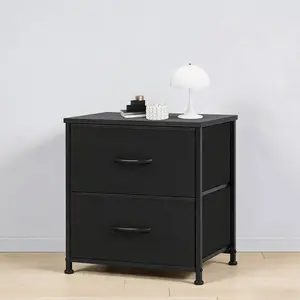 🏡 Compact Nightstand With 2 Fabric Drawers, Space Saving Storage For Bedroom And Dorm.