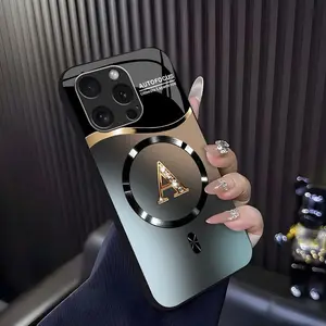 Suitable for [iPhone 16 Pro Max] high-end MagSafe phone case🥰, Features a magnetic attachment function Luxury Gradient Metallic Bling Rhinestone 26 Initial 952