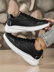 Women's Sporty Sneakers, Daily Wear Casual Shoes, Thick Sole Height Increasing, Plain Simple Design Fashion Versatile