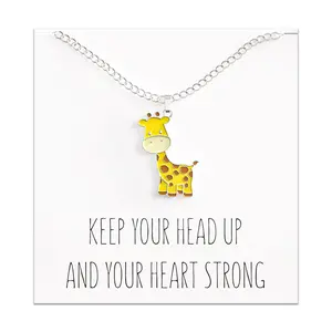 Cute Giraffe Necklace Kids Charm with Inspirational Card Gifts for Girls and Teens