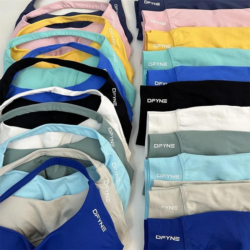 Dfyne Impact Sports Bra & Leggings Set for Women – Seamless Medium-Support Bra and High-Waisted Squat-Proof Workout Tights with Ribbed Waistband