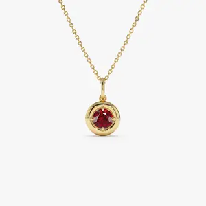14K Prong Setting Round Garnet Charm Necklace