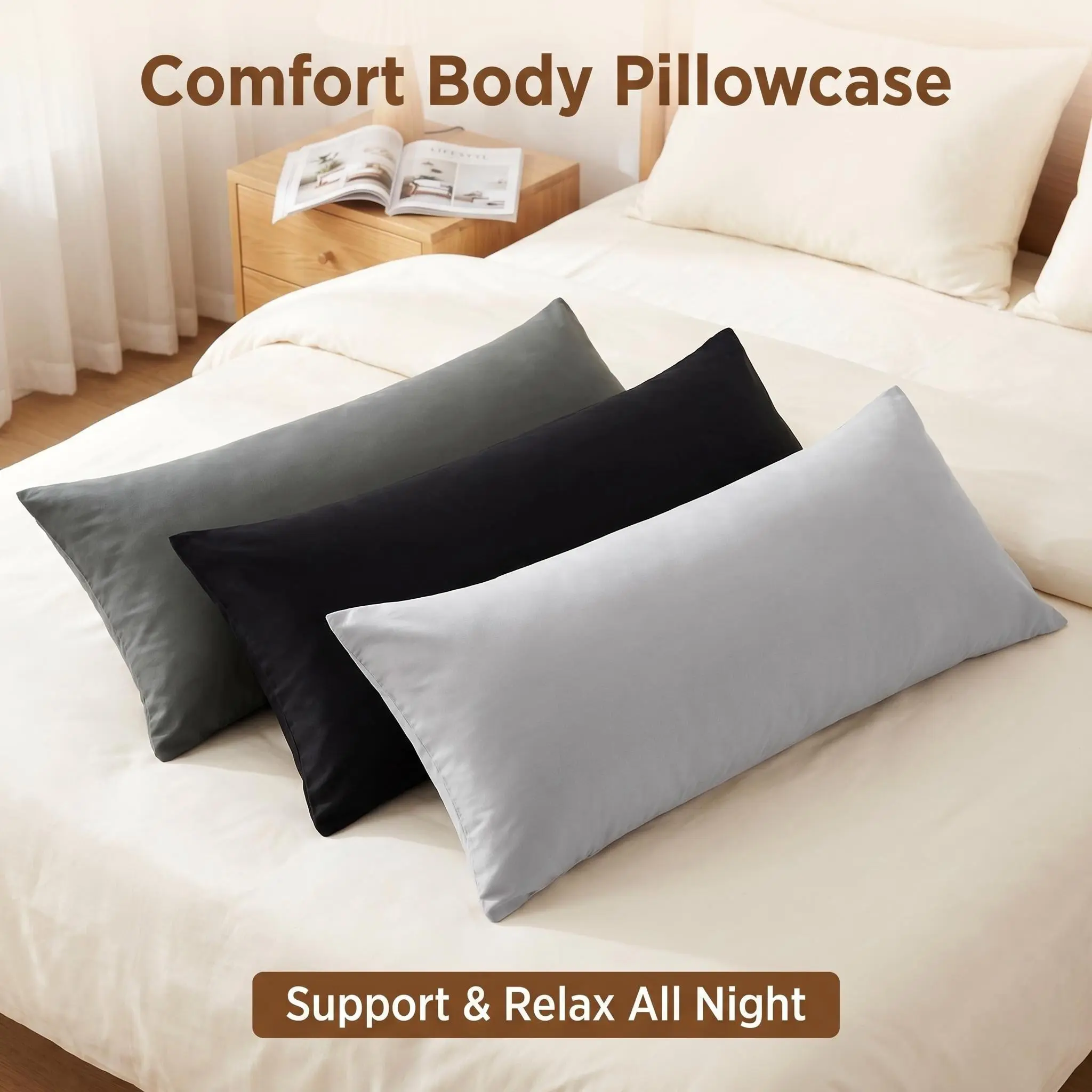 [ Summer Sale Deals ]NTBAY 500 Thread Count Egyptian Cotton Body Pillowcase - 20x54 Inches Soft & Breathable Natural Sateen Body Pillow Cover with Envelope Closure