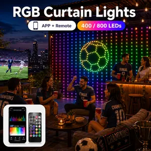 Smart RGB LED Curtain Lights 400/800 LEDs, App & Remote Control, DIY Pattern Display, USB Powered Color Changing Lights for Soccer Watch Party, 4th of July, Bedroom & Party Decor