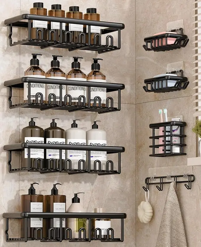 Bathroom Storage Rack, 8 Pcs/Set Adhesive Shower Organizer Shelves