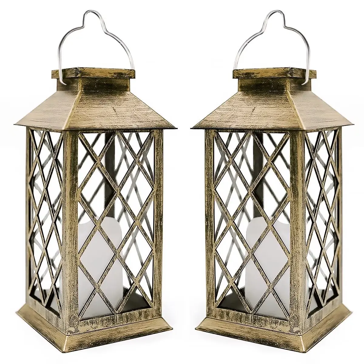 Rirool Solar Hanging Lantern with Flickering LED Candle, Warm White, 1-Pack or 2-Pack, Outdoor Patio Decor