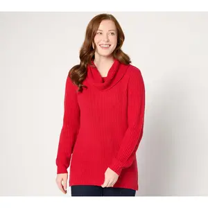 Denim & Co. Lurex Waffle Cowl Neck Sweater