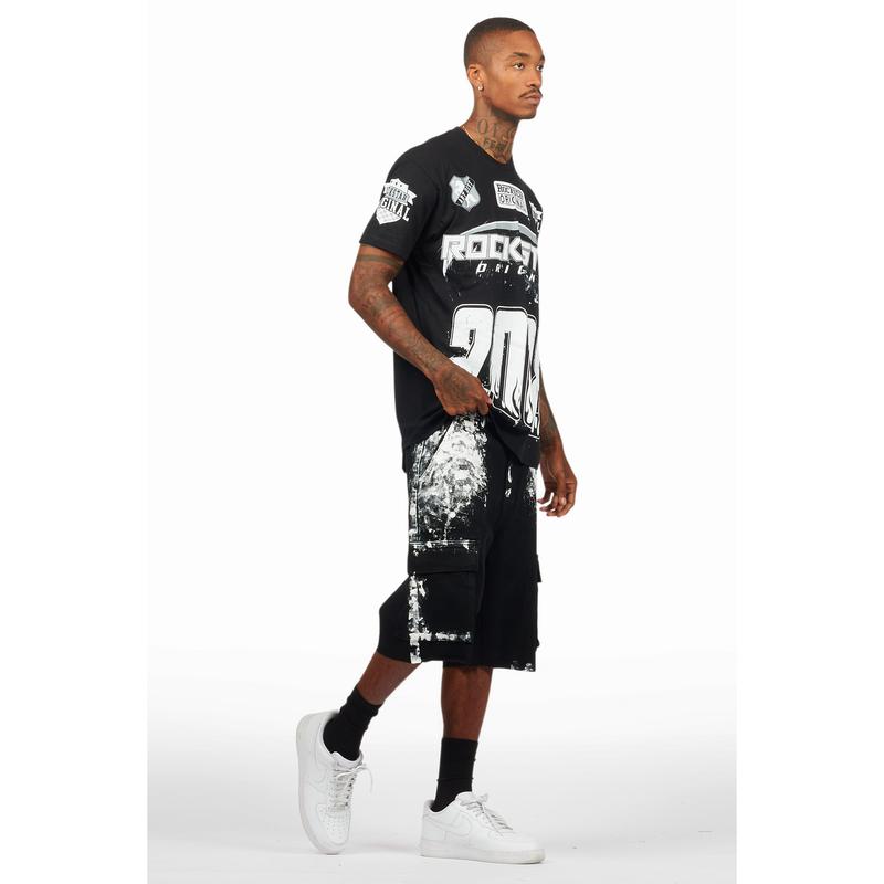 Amos Black/White T-Shirt/Denim Short Set