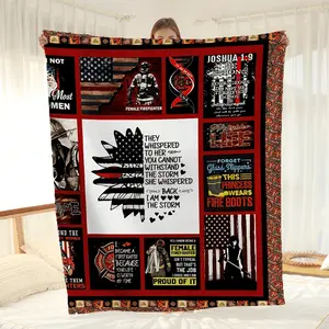 Firefighter Tribute Blanket Featuring Fire Truck Rescue Dog and Hydrant Symbols Soft Flannel AllSeason Bedspread Ideal Gift for Fire Heroes