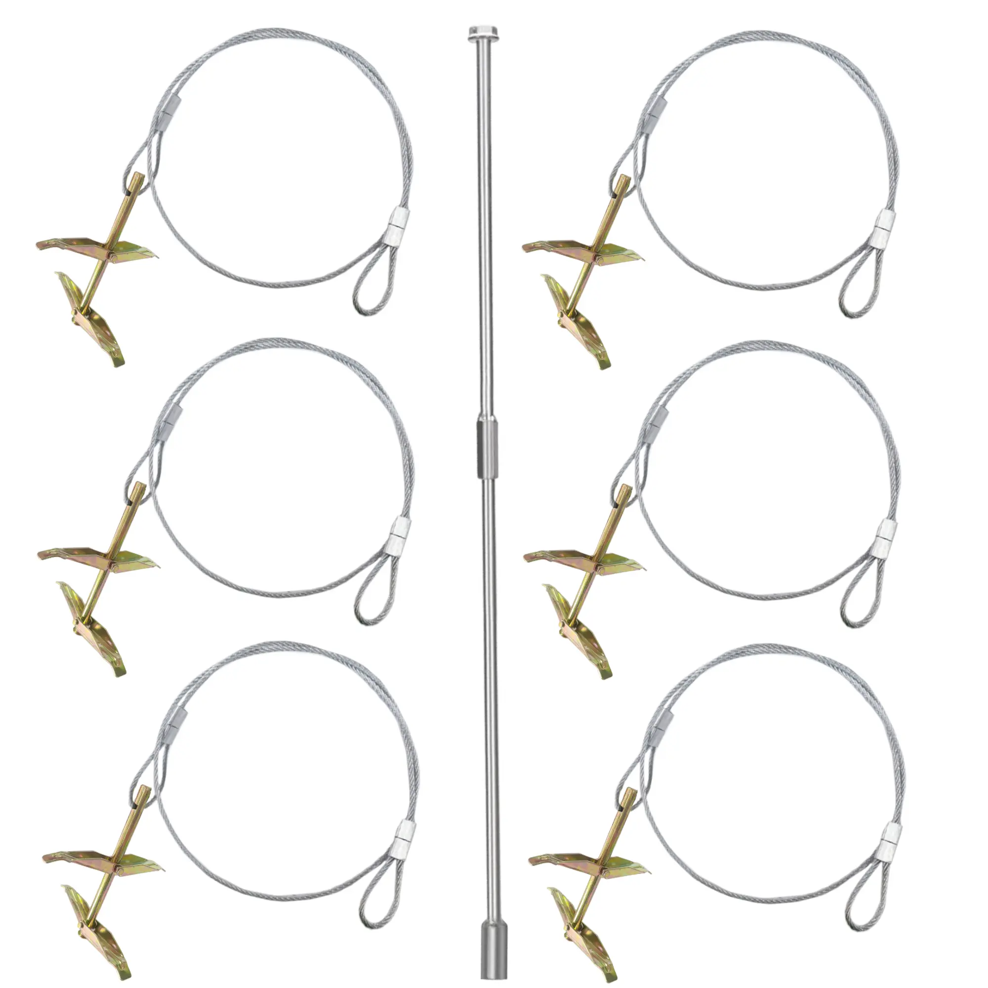 6-Pack Ground Earth Anchors with Drive Steel Tool - 30" x 1/8" Cable Hook Anchors for Sheds, Greenhouses, Carports, Gazebos, Tents, Swing Sets, and More. (Single Layer)