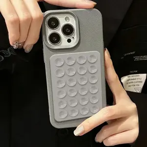 Luxury 3D Suction Cup Airbag Litchi Pattern Phone Case For iPhone 17 16 15 14 13 12 Pro Max Plus X XR XS Soft Shockproof Cover