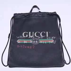 Pre-owned GUCCI leather Backpacks Calfskin Coco Capitan Logo Drawstring Backpack Black
