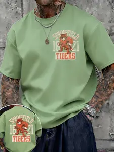 Springfield Tigers Retro Round Neck Breathable Quick-Dry Sweatshirt, Unisex Oversized Loose Fit, Campus Vintage Streetwear, Random Print