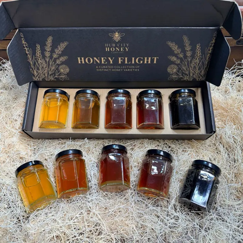 Honey Tasting Flight | 5 × 2 oz Jars | Hub City Honey