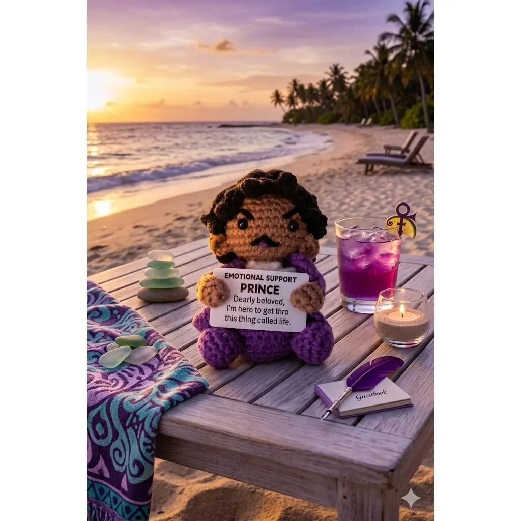 Handmade Crochet Purple Rockstar Doll - Positive Emotional Support Plush Toy for Desk Decor, Inspirational Gift Idea for Women, Girls, Friends, Coworkers, and Back to School Cheer