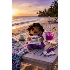 Handmade Crochet Purple Rockstar Doll - Positive Emotional Support Plush Toy for Desk Decor, Inspirational Gift Idea for Women, Girls, Friends, Coworkers, and Back to School Cheer