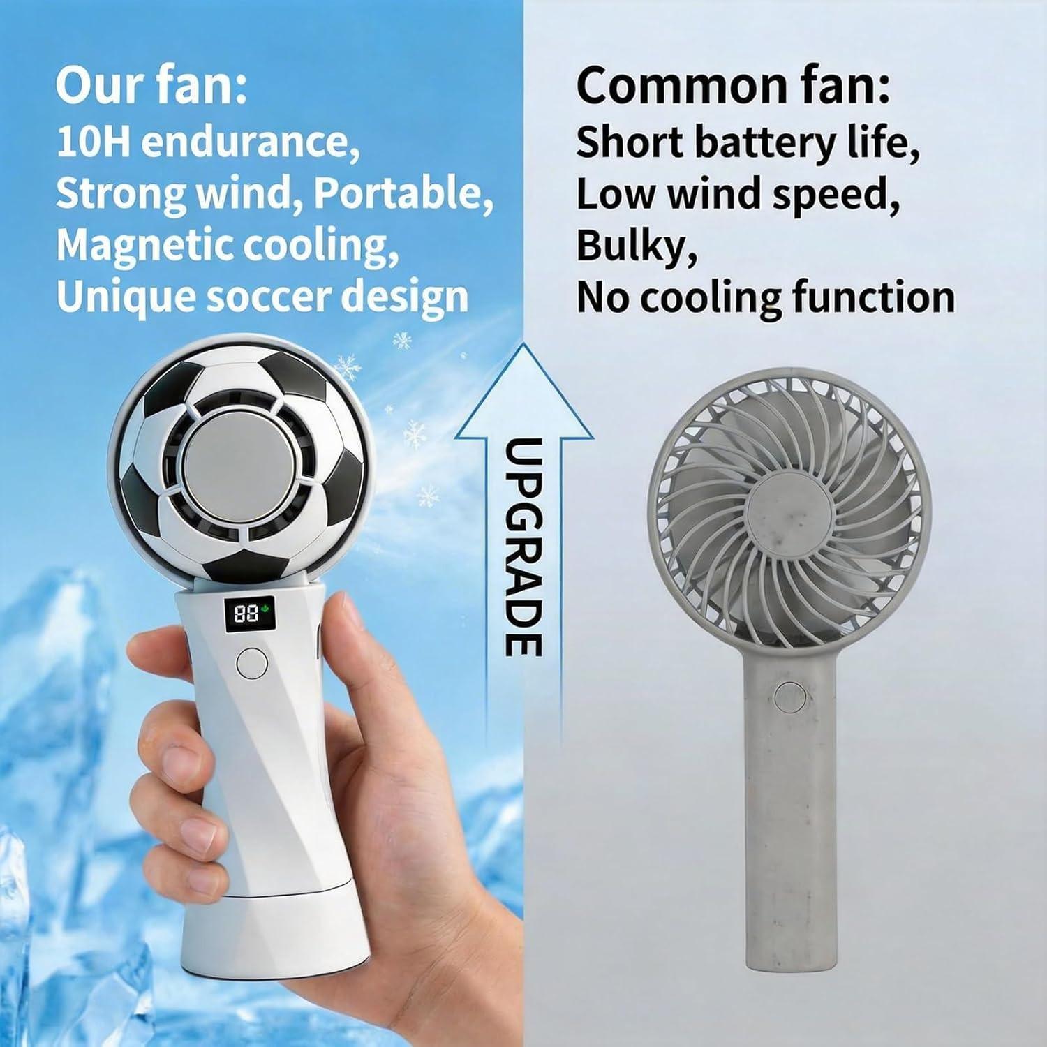 Portable Soccer Fan 5000mAh Handheld Fan with LED Power Display | 6 Speeds & 180° Foldable Personal Fan | Perfect Football Gift & Summer Must-Have!