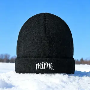 Black Knitted Beanie Hat with Cute Mimi Script Embroidery  Winter Outdoor Warm Headwear for Teens and Young Adults  Perfect Casual Fashion Accessory for Everyday Use  Ideal Christmas and New Year Gift for Friends a