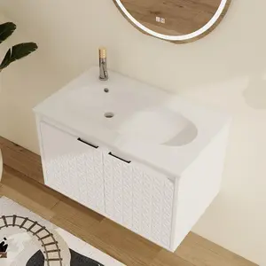 30 Inch Floating Bathroom Vanity with Sink, 30'' Single Sink Wall Mounted Bathroom Vanity, with 2 Doors and  open wood shelf storage