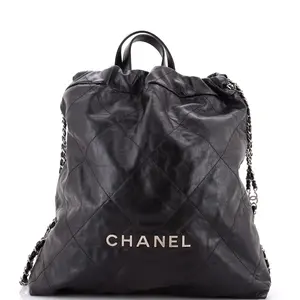 Pre-owned CHANEL Leather Backpacks 22 Chain Backpack Quilted Calfskin Large by Rebag
