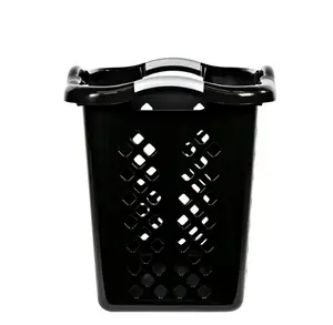 2 Bushel Plastic Lamper Laundry Basket Black for Adults and Tweens with Handles and Venting Design