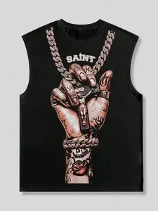 Men's Cross & Hand Graphic Print Tank Top, Tank Tops Workout, Loose Casual Fashion Sleeveless Vest for Daily Outdoor Wear, Men Clothes for Summer, Socks