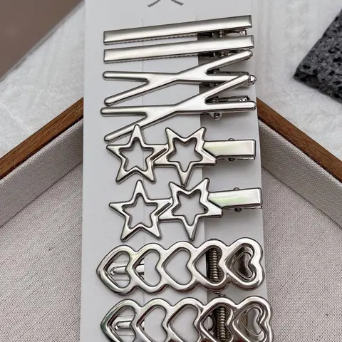 Star & Heart Design Hair Clips, Alligator Hair Clips, Hair Clip Set, Casual and Elegant Fashion Hair Accessories for Women, Simple Style Plain Color for Daily Wear, Hairclips