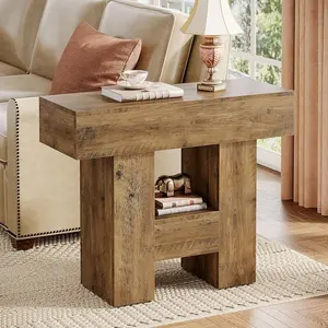 Tribesigns Farmhouse Narrow Sofa Side Table with 2-Tier Storage Shelf for Living Room, Heavy Duty Base