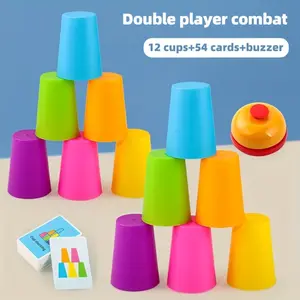 Stacking Cup, 54 Cards, 12 Cups, 1 Bell Desktop Game, Double Battle Puzzle Toy Set with Colorful Classification, Family Game Puzzle Competition, Parent-Child Interactive Toy, Christmas Gifts