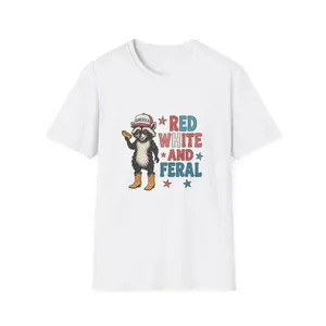 Patriotic Raccoon T-Shirt, Fun Independence Day Tee, Casual Summer Wear, Gift for Animal Lovers, Red White and Feral Shirt