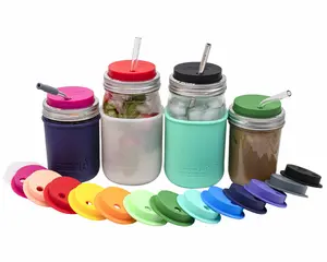 Silicone Straw Hole Tumbler with Stainless Steel Band for Mason Jars Silicone Straw Hole Tumbler with Stainless Steel Band for Mason Jars