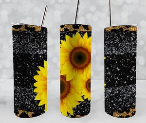 Glitter Sunflower Sublimation Tumbler - Double Wall Insulated, 15oz, 20oz, 30oz with Lid & Straw