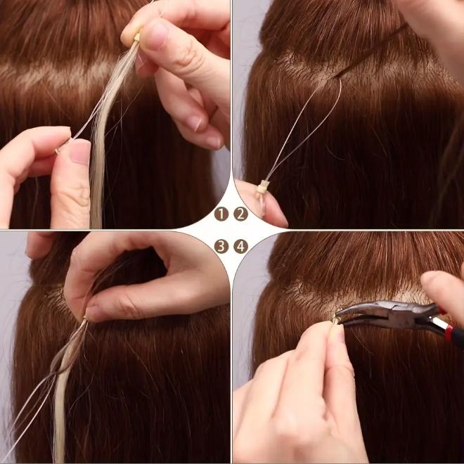 50Pcs Micro Loop Human Hair Extensions, 1g/Strand 50g Total, 100% Remy Hair, Natural Black #1 with Blonde Highlights, 12-28 Inches Straight Smooth, Seamless Beads for Protective Styling