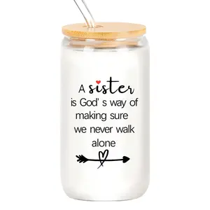 16oz Glass Cup Set, Stylish Drinkware, Unique Fun Design for Sisters, Ideal Birthday Present for Her, Perfect for Celebrations & Special Occasions