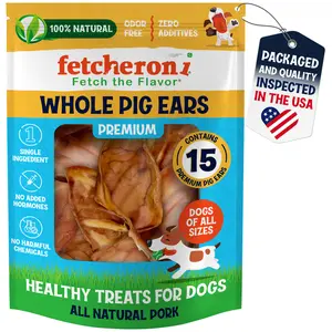 Fetcheroni Whole Pig Ears for Dogs Large - Long Lasting Dog Chews One Ingredient All Natural Flavor, Easy to Digest, Safe for All Dog Breeds and Sizes