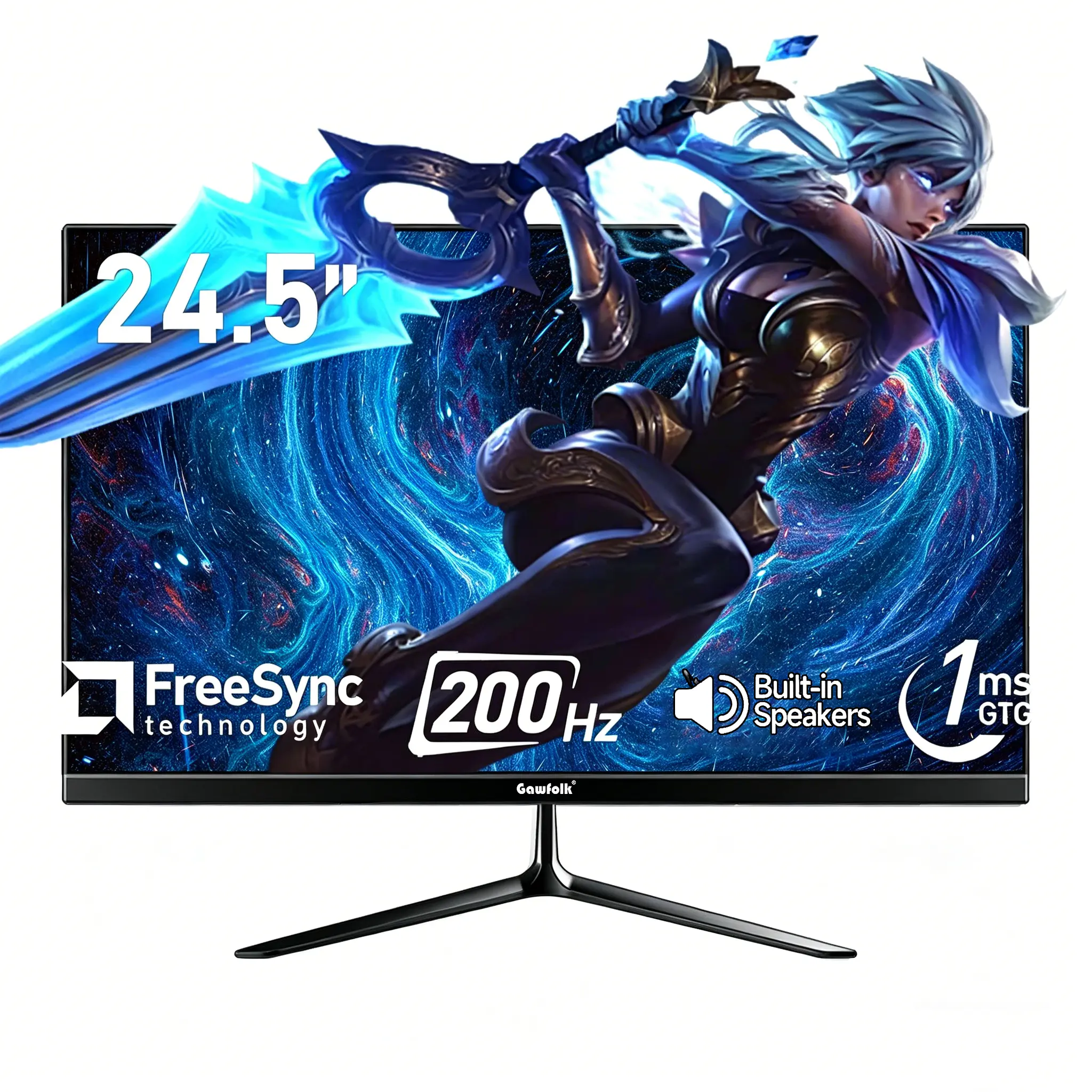 24.5 Inch PC 200/300Hz Gaming Monitor, FHD 1080p Screen, 1ms Without Bezel, freesync, 99% sRGB, 178 ° Angle View, HDMI、DisplayPort, Compatible with Wall mounting 75 * 75MM - Black
