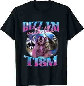 Autism Funny Rizz Em With The Tism Meme Autistic Opossum T-Shirt