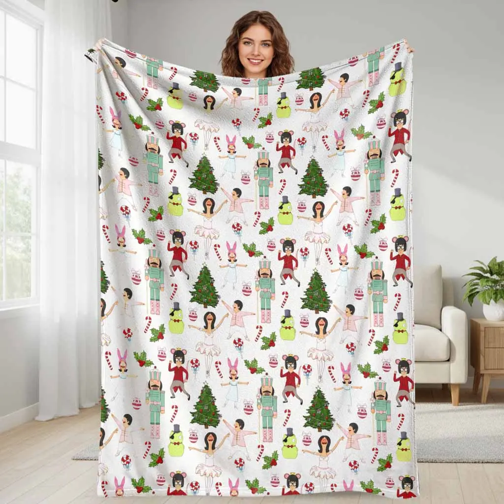 Bob's Burgers Characters Flannel Blanket Nutcracker Christmas Tree Print Super Soft Fuzzy Lightweight Warm Throw For Winter Holidays Bed Couch Sofa Living Room Home Decor Gift