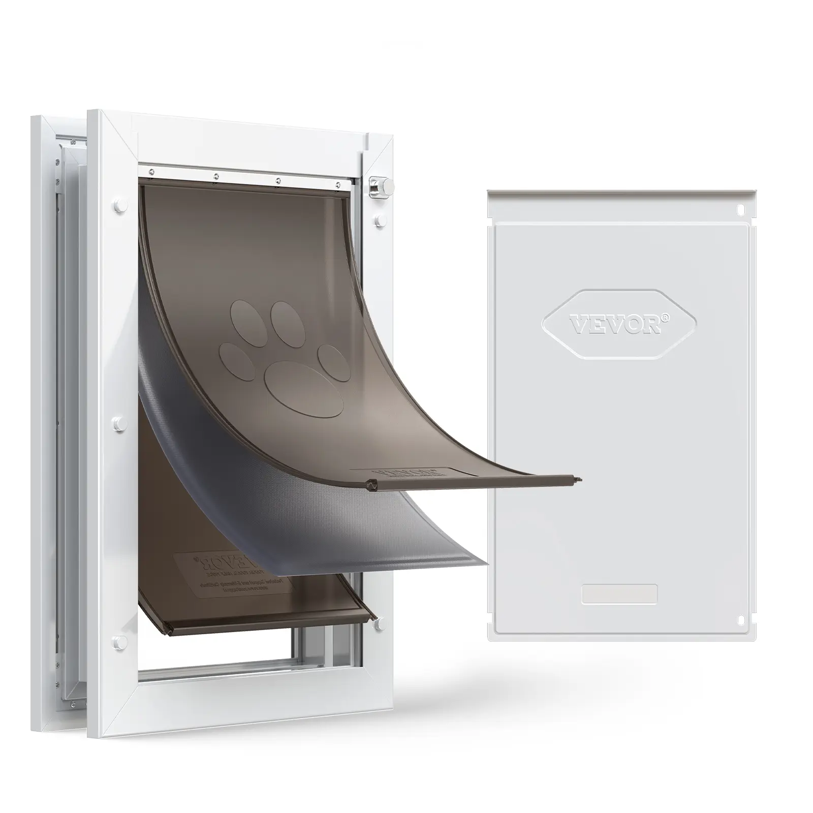 VEVOR Pet Door, Large, with Three Magnetic Flaps and Metal Frame, Strong and Weatherproof Dog Door for Interior and Exterior Doors, Easy to Install, Easy In-and-Out Access for Doggies, White