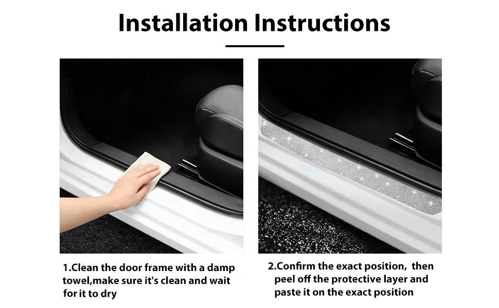 NETEPEM Bling Car Door Sill Protector 2PCS Car Door Edge Guard Rhinestones Door Threshold Protection 23.62x1.96 inch Anti-Scratch Strip Sticker Universal Bling Car Accessories(Silver)