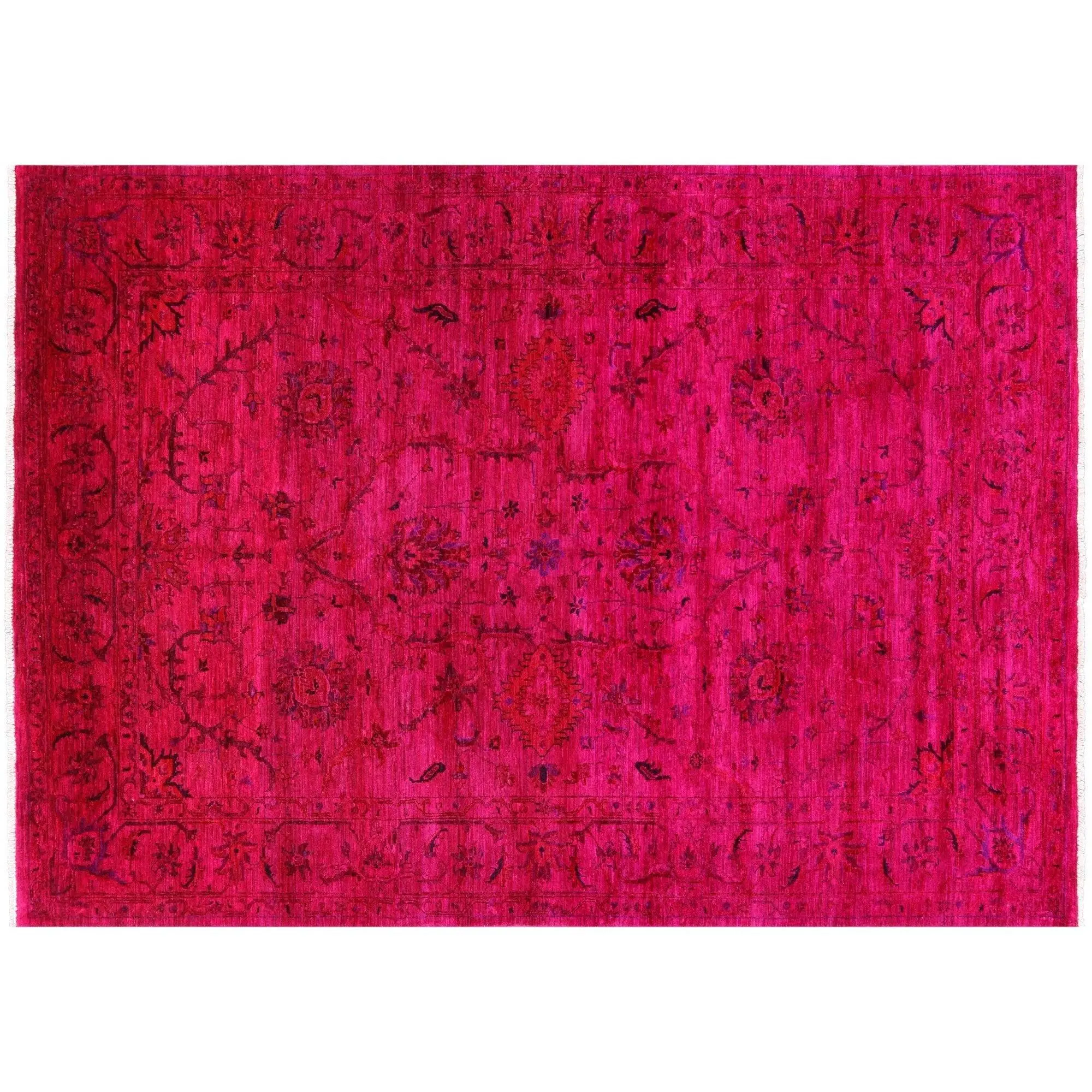 Pink 5' 10" X 8' 2" Full Pile Overdyed Hand Knotted Persian Tabriz Wool Rug - Q14325