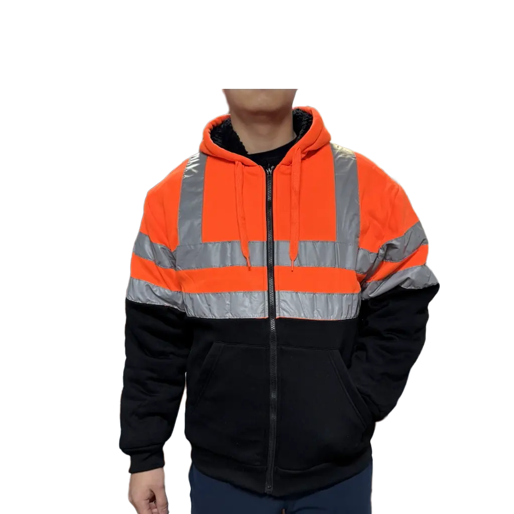 High Vis Safety Reflective Sweatshirt Wool Fleece Zipper Jacket Hoodie Menswear