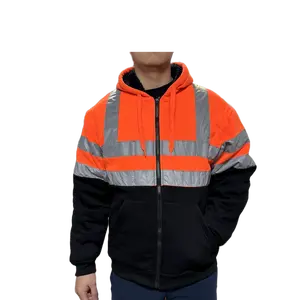 High Vis Safety Reflective Sweatshirt Wool Fleece Zipper Jacket Hoodie Menswear