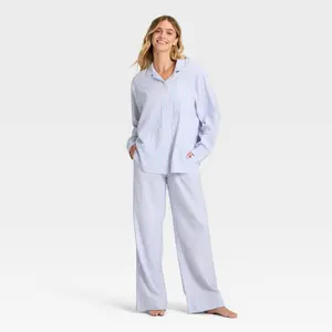 Women's Flannel Long Sleeve Button Down Shirt and Pants Pajama Set - Auden