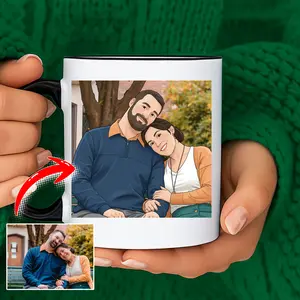 Custom Cartoon Photo Mug Personalized Pet & Family Portrait Coffee Cup 11oz 15oz High-Quality Ceramic Dishwasher Microwave Safe Perfect Gift For Pet Owners Couples Family Members